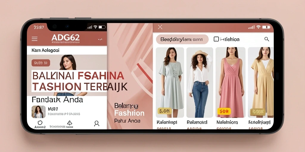 Antarmuka aplikasi ADG62 yang menampilkan koleksi fashion terkini dan menarik.