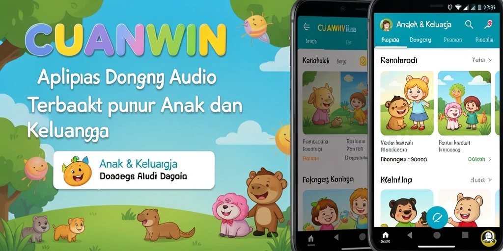Antarmuka CUANWIN menampilkan berbagai pilihan dongeng audio yang menarik.