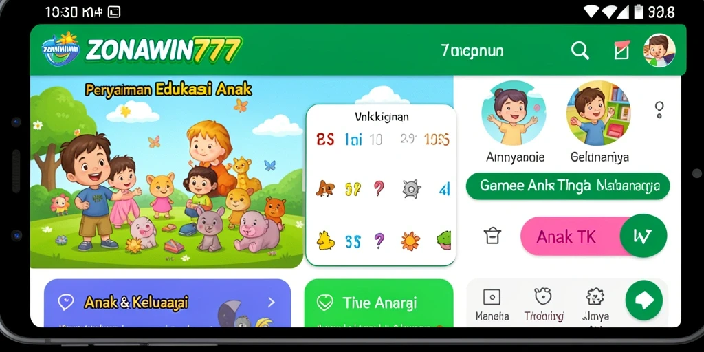 Antarmuka ZONAWIN777 yang ceria dan edukatif untuk anak-anak.
